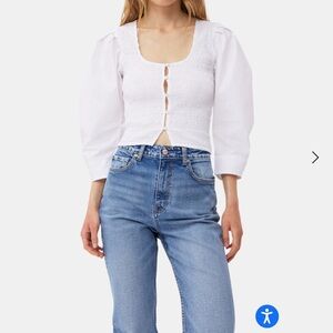 GANNI White Cotton Poplin Smock Blouse Size EU 42 (equivalent US 10)